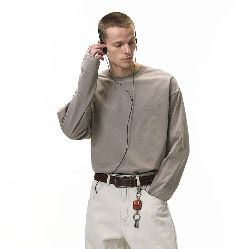 

Man Women Sweatshirt 2025 Autumn New Couple's Stretch Long Sleeve T Shirt 260G Heavyweight Street Style Base Layer For Men