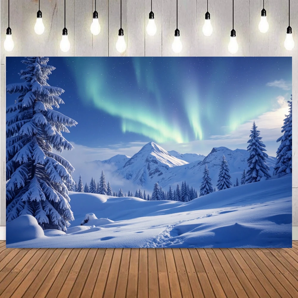 Vast Arctic Winter Natural Landscape Photo Backdrop Green Aurora Frozen Lake Snow Milky Galaxy Home Decor Photography Background
