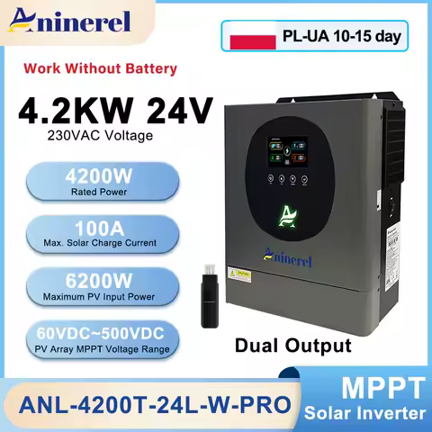 Aninerel 4.2KW Hybrid Solar Inverter 24V Dual Output Color LCD Display Off/On grid Inverter MPPT 100A With WiFi EU Shipping