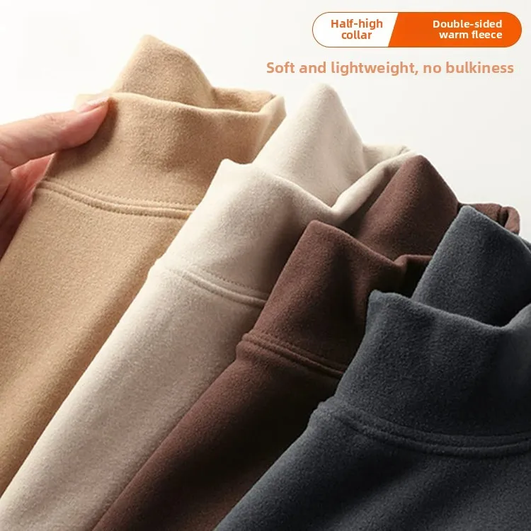 Double-Sided Cashmere Long Sleeve Half-High Collar Men's T-Shirt Thermal Inner Wear Fashion Urban Style Outdoor Autumn Thickened