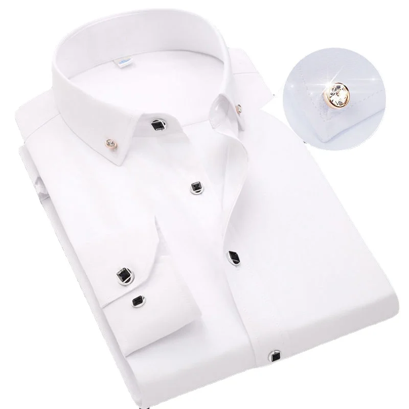 

Men's Button-down Shirt Long Sleeve Casual Formal Business Dress Shirts Pocket-less Solid Color Blue White Tops Korean Slim Fit