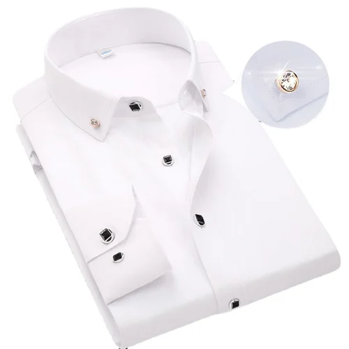 Camisa de manga larga con botones para hombre, camisas de vestir formales informales de negocios, sin bolsillo, Color sólido, azul y blanco, Tops coreanos ajustados