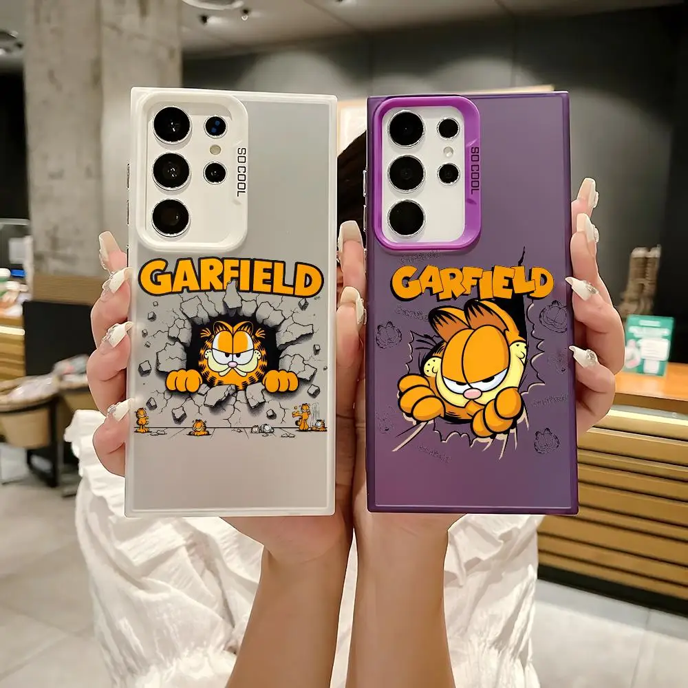 G-garfields Anime mignon coque de téléphone pour Samsung Galaxy S25 Edge S24 S23 S22 S21 S20 Ultra Funda Silicone argent couverture