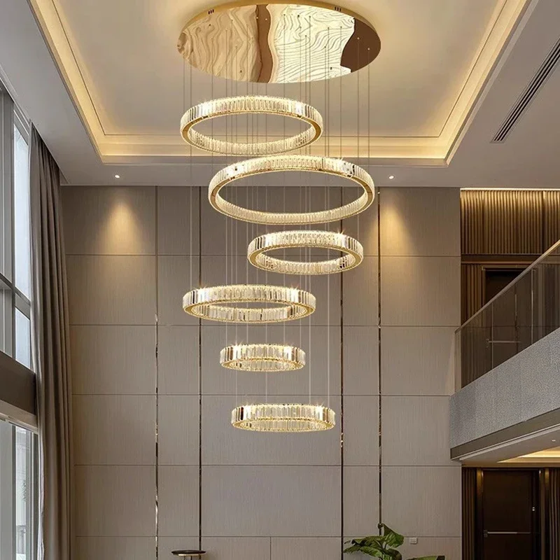 Modern Creative Circle Acrylic Home Pendant Used for Staircase Halls Hotel Lobby Hanging Lamp Interior Designer Glossy Sense