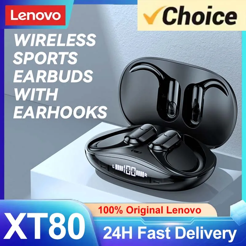 

Original Lenovo XT80 Sport Earhook Bluetooth 5.3 Earbuds LED Display Waterproof Flexible Earhook TWS Wireless Earphone Headphone
