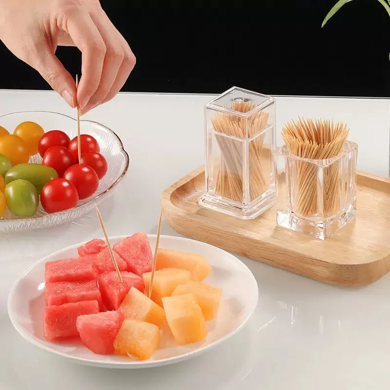 Simple Acrylic Toothpick Box, Creative Toothpick Holder, Transparent Tape Cover, Plastic Cotton Swab Dispenser, Commercial Use