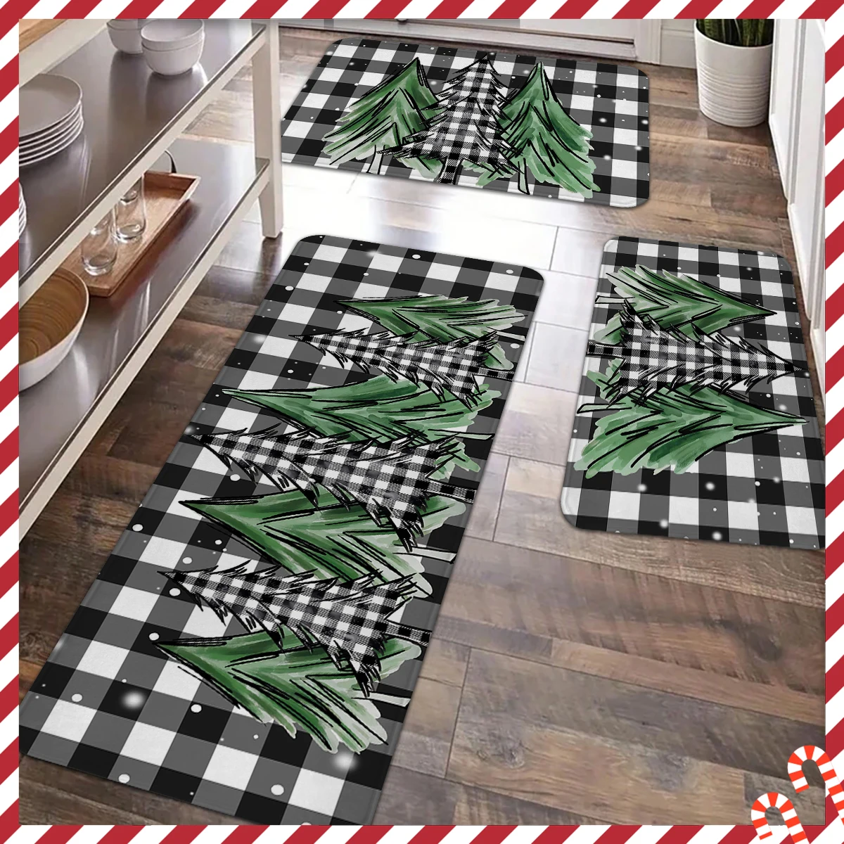 

Рождественский кухонный ковер, 1/2/3 шт., коврик с рисунком буйвола, рождественская елка, фланелевой нескользящий удобный мягкий коврик для домашнего декора