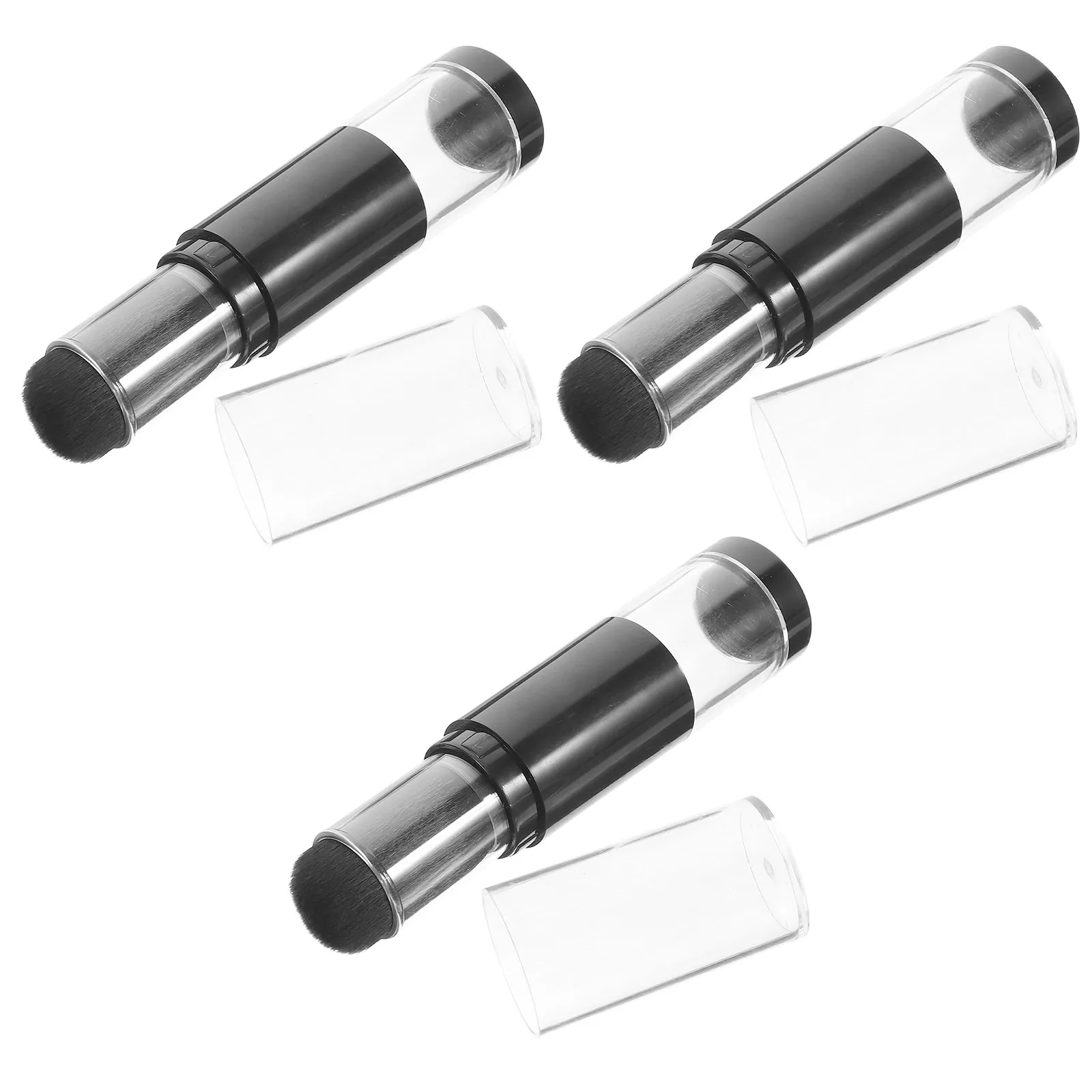 3Pcs Portable Press Type Makeup Brush Refillable Powder Bottle Retractable Loose Powder Foundation Blush Brush Fast Touch-Up