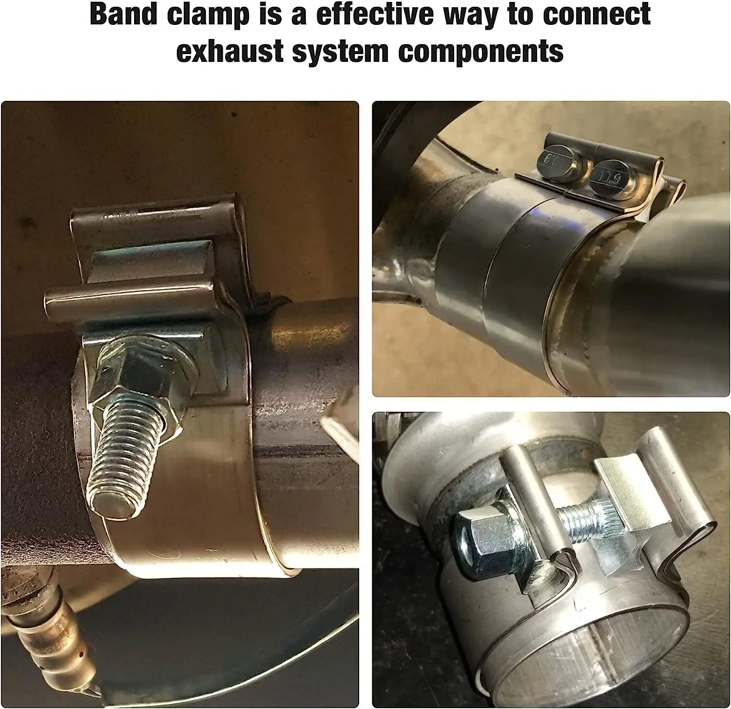 4 Stück 2,5 Zoll T409 Edelstahl Schmalband Auspuffklemmen Dichtungsband für Schalldämpfer Katalysatoren Splitter
