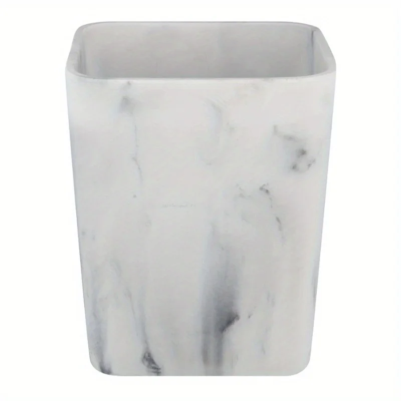 

Faux marble wastebasket, white, classic white marble appearance, simple and elegant design.