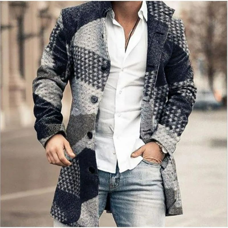 KIDWHXR Herbst Herrenjacke Britischer Stil Stehkragen Herren-Mantel Mittellang Langarm Winddicht Lässige Herren-Oberbekleidung – Detail 6