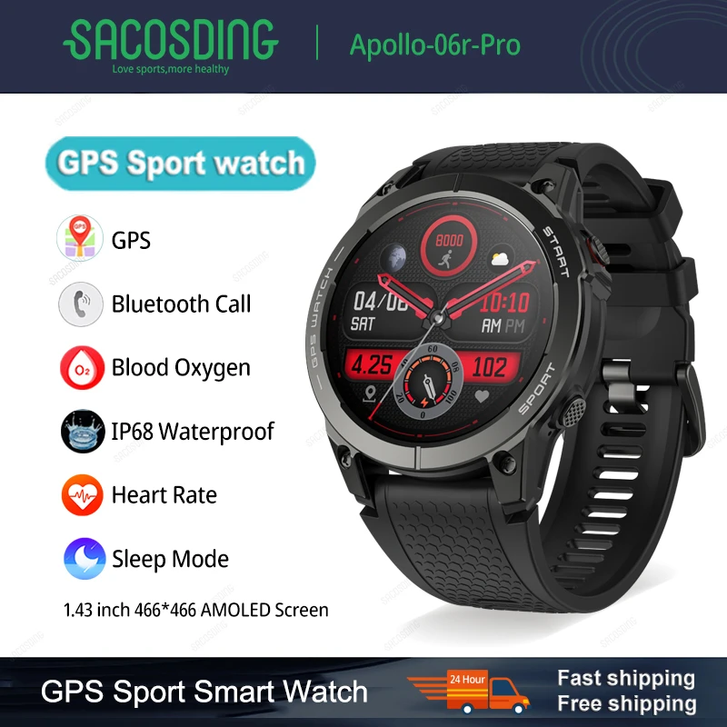 GPS Smart Watch Ultra HD 466*466 AMOLED Display Built-in GPS Hi-Fi Bluetooth Phone Call Sports Swim Waterproof Smartwatch 400mAh