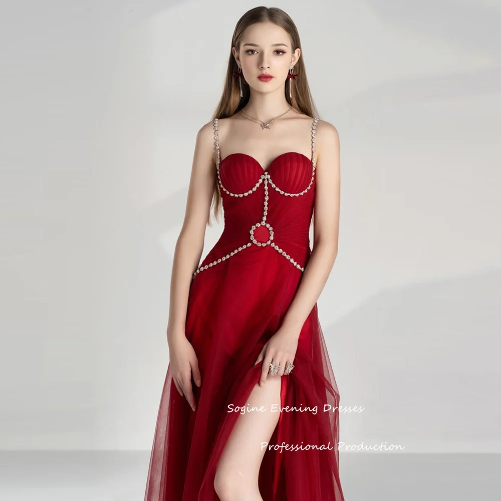맞춤형 스파게티 스트랩 고급스러운 여성용 이브닝 드레스, 스위트하트 넥 튤 파티 드레스, A라인 파티 드레스