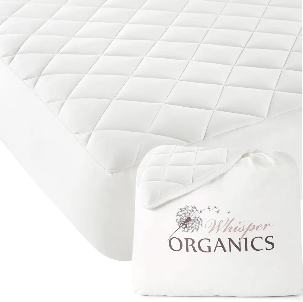 Whisper Organics Luxury Quilted Mattress Pad - Exquisite Softness 100% Organic Cotton Mattress Protector - Fair Trade, GOTS