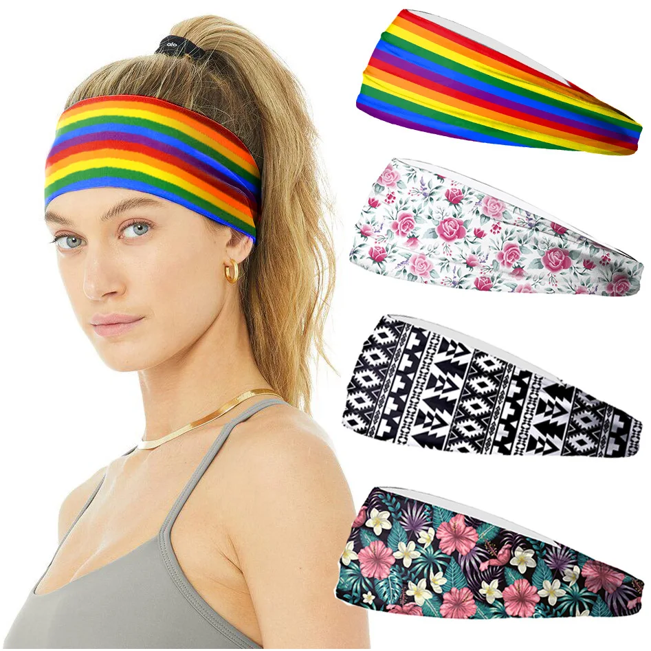 

Boho Headbands for Women Printed Floral Yoga Headbands Wide Turban Headwraps Sports Running Headbands Sweat Workout Hair Bands