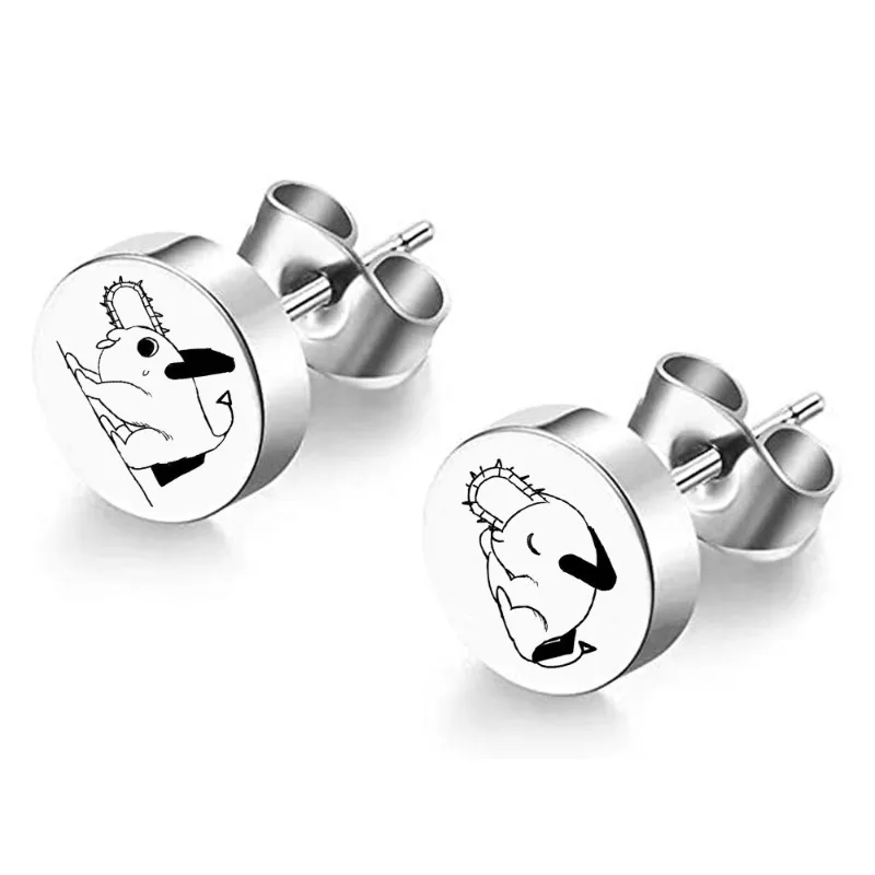 Power Makima Reze Denji Hayakawa Aki Popular Anime 2D Peripheral Stainless Steel Laser Personalized Cartoon Trendy Earrings