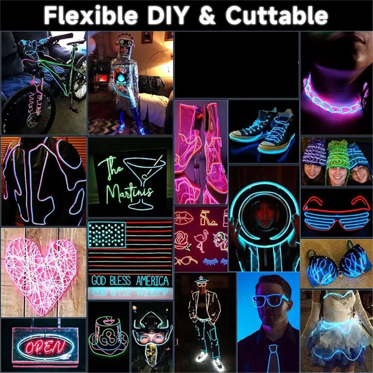 5 Pack EL Wire, 10Ft Neon Glow Electroluminescent Wire (Red/Blue/Green/Pink/White), Perfect for DIY Designs