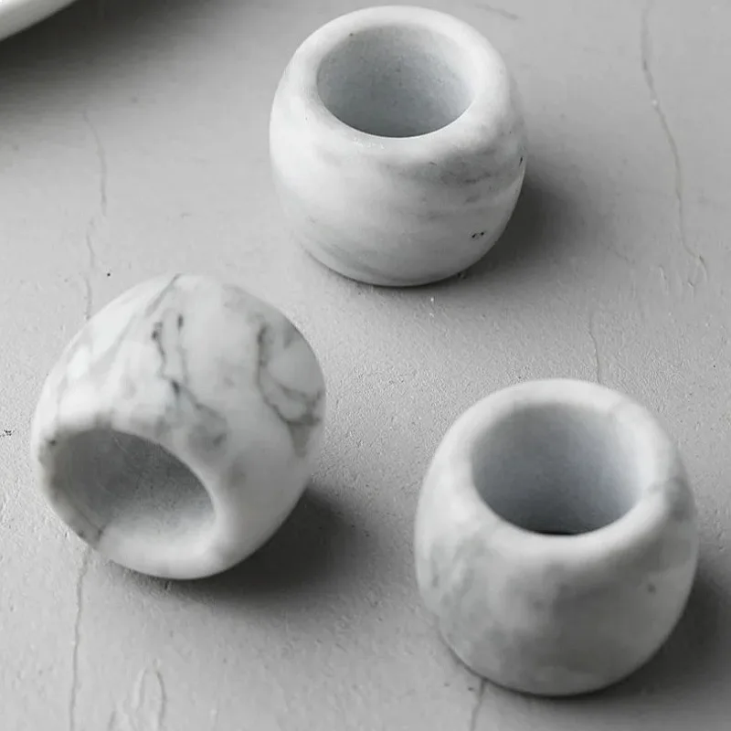 Set of 4 Natural Marble Napkin Rings Modern Holder for Dining Table Kitchen Decor