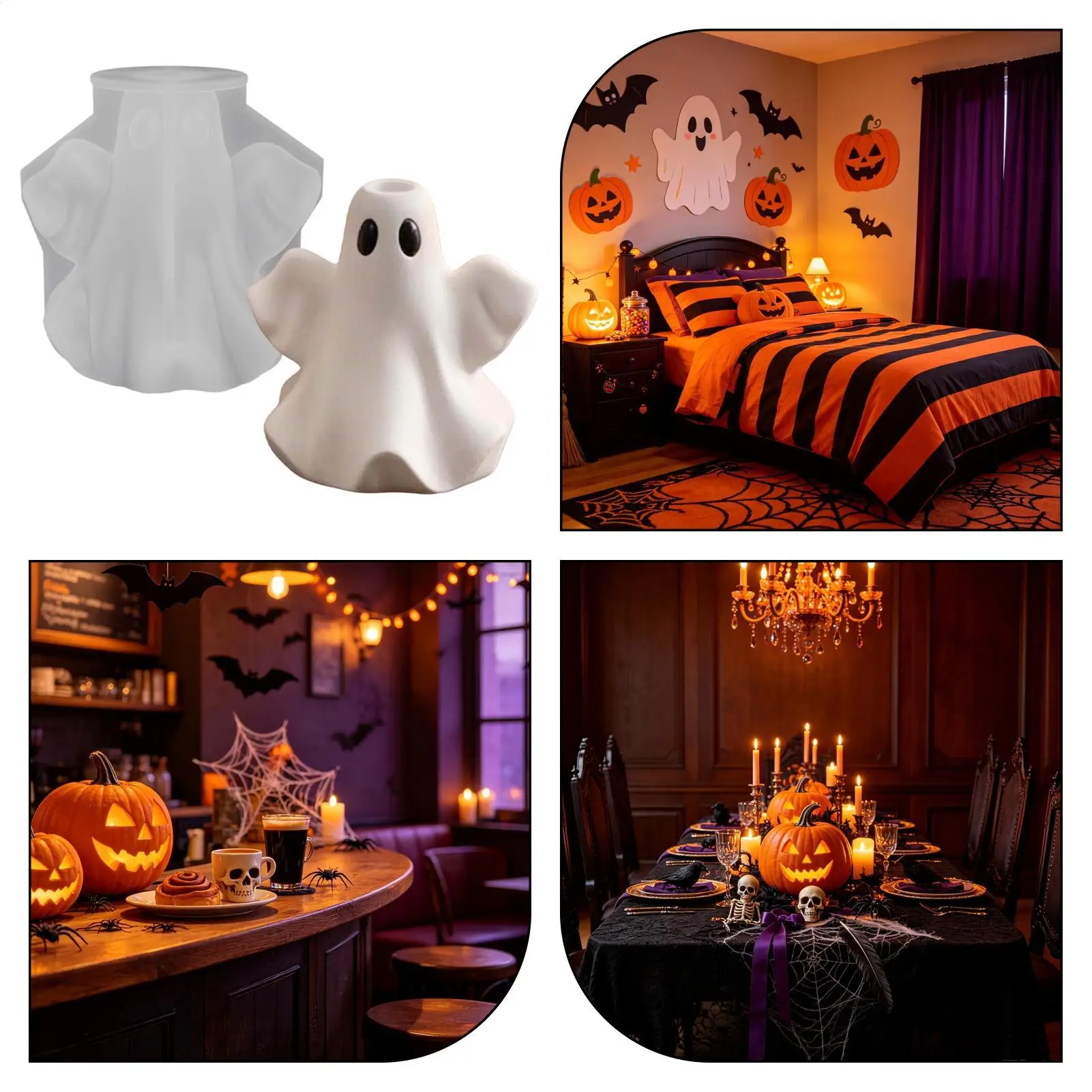 Halloween Silicone Molds Cute Epoxy Resin Pillar Candle Holder Making Halloween Ghost Candlestick Mold For Home Decor Tabletop