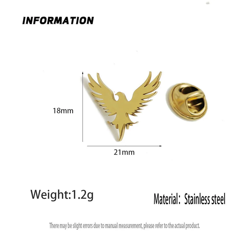 316L Stainless Steel Plated 18K Gold Flying Eagle Hollow Brooch Lapel Pin Bird Vintage Suit Backpack Unisex Metal Jewelry Gift