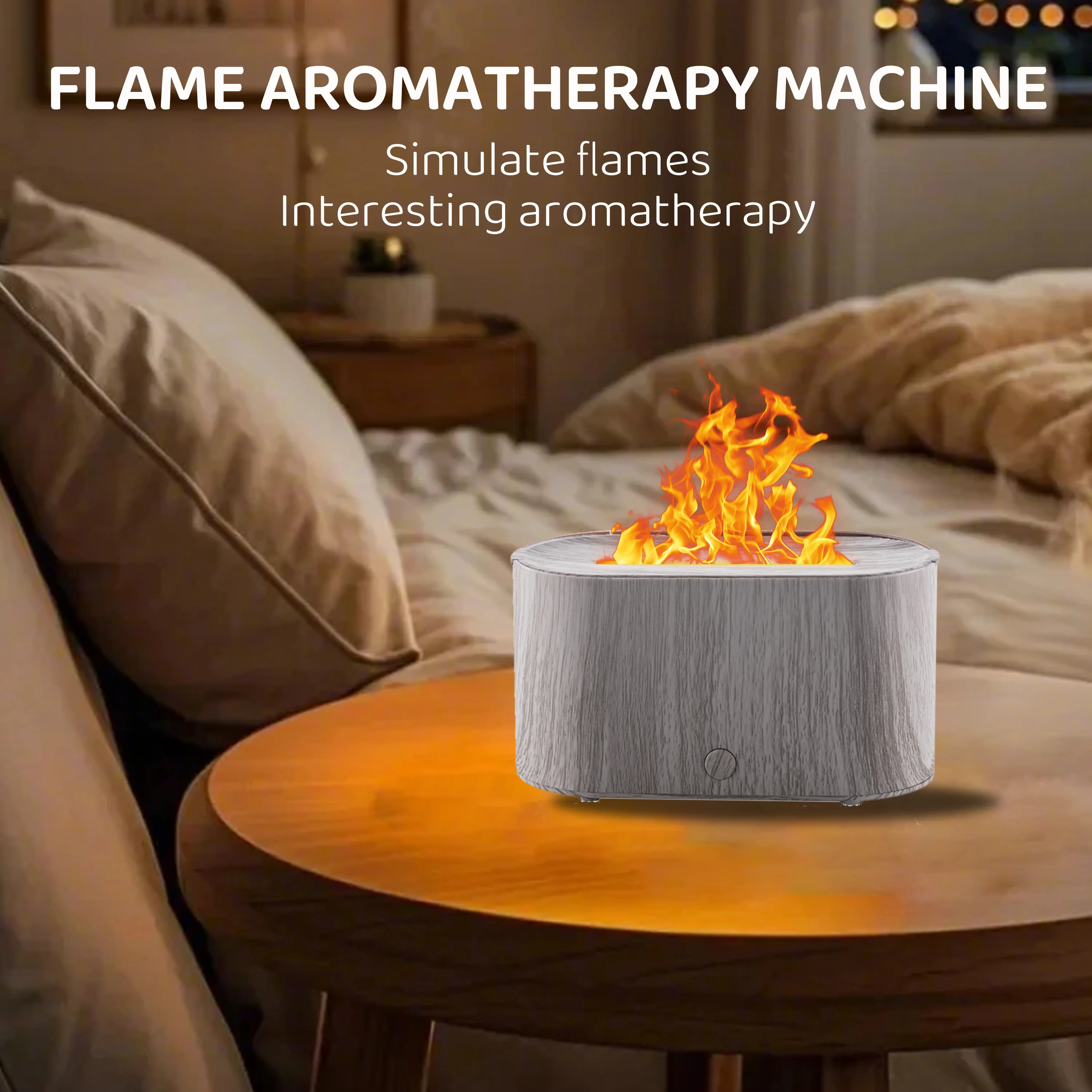 Flame Wood Grain Aroma Diffuser Humidifier Color Light USB Powered For Home Desk Decoration Gifts