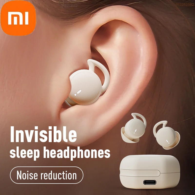 Xiaomi MY002 Earphone tanpa kabel Mini, earbud tidur kecil tidak terlihat Bluetooth pemblokiran kebisingan untuk headphone Tidur samping