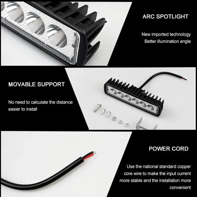 18w 6 LED Car Work Light High Bright Spotlight Universal Offroad Automobile Truck Driving Fog Headlights DRL Driving Lamp 12V 4 18w 6 LED Car Work Light High Bright Spotlight Universal Offroad Automobile Truck Driving Fog Headlights DRL Driving Lamp 12V 4