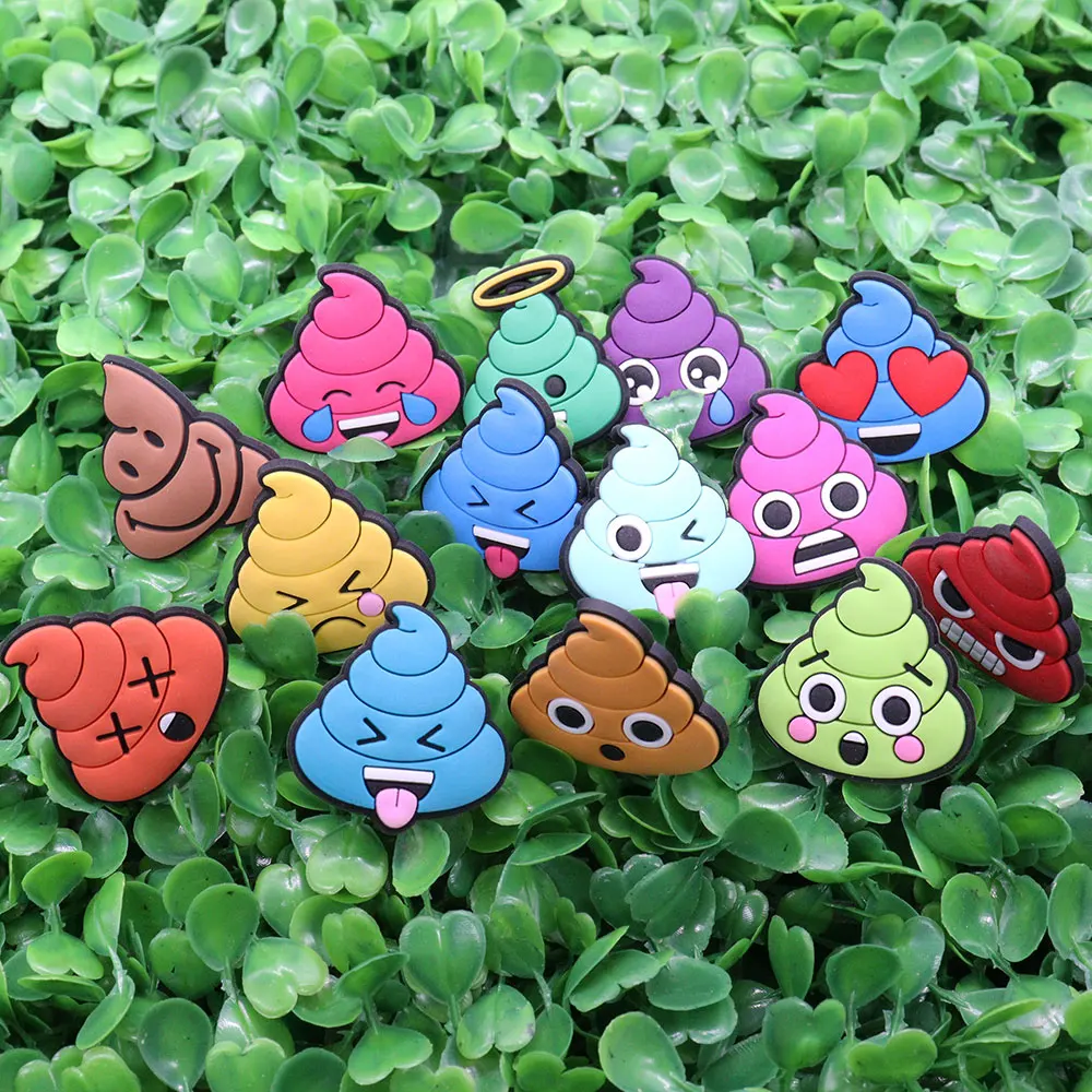 Single Sale 1pcs PVC Shoe Charms Fit Wristbands Cartoon Colorful Shit Hole Slipper Decoration Shoe Accessories Ornament Kid Gift