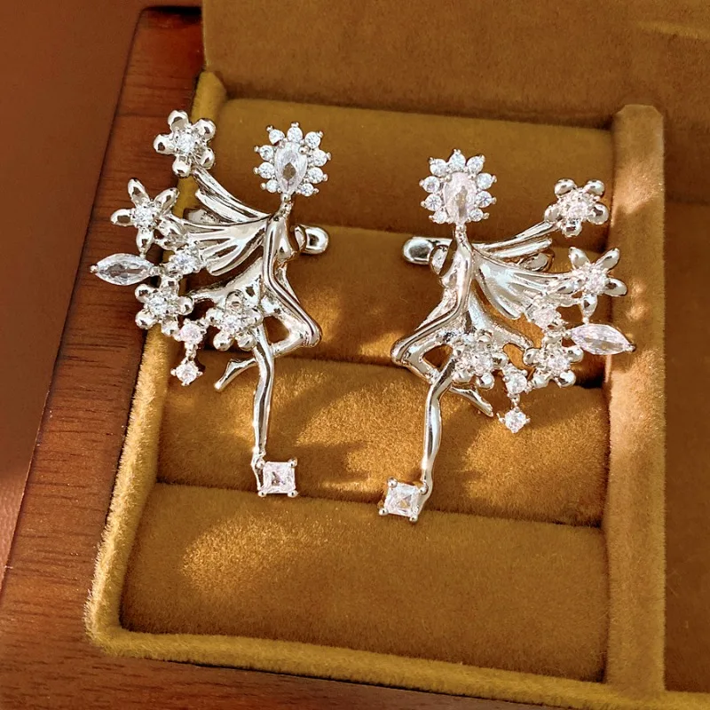 

Light Luxury Zircon Flower Fairy Star Butterfly Ear Clips Niche Design Elf No Piercing Dangle Earrings For Women
