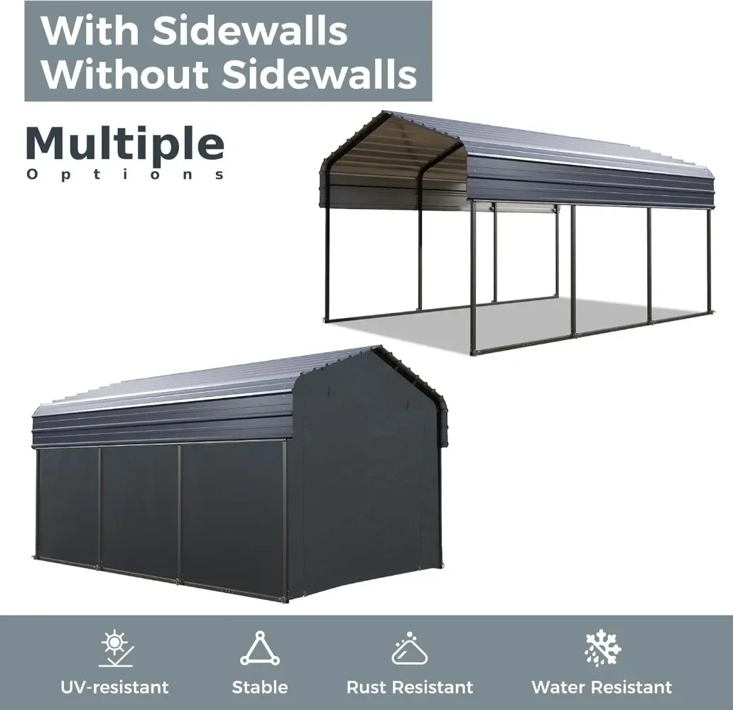 10 x 15 ft Metal Carport Kits with Galvanized Steel Roof & Removable Sidewalls, Heavy Duty Metal Carport Canopy, Outdoor