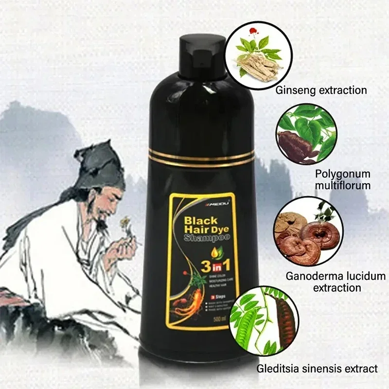 Black Hair Dye Shampoo 3 In 1 Quick Instant Coloring Shampoo Gray White Cover Natural Plant Fast Dye Long Lasting Dye Shampoo