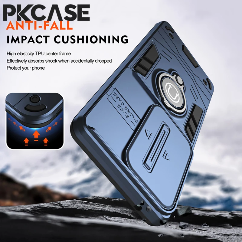 PKCASE Shockproof Camera Lens Slide Push Window Protection Case For Honor X7B Car Magnetic Ring Stand Armor Cover For Honor X8B