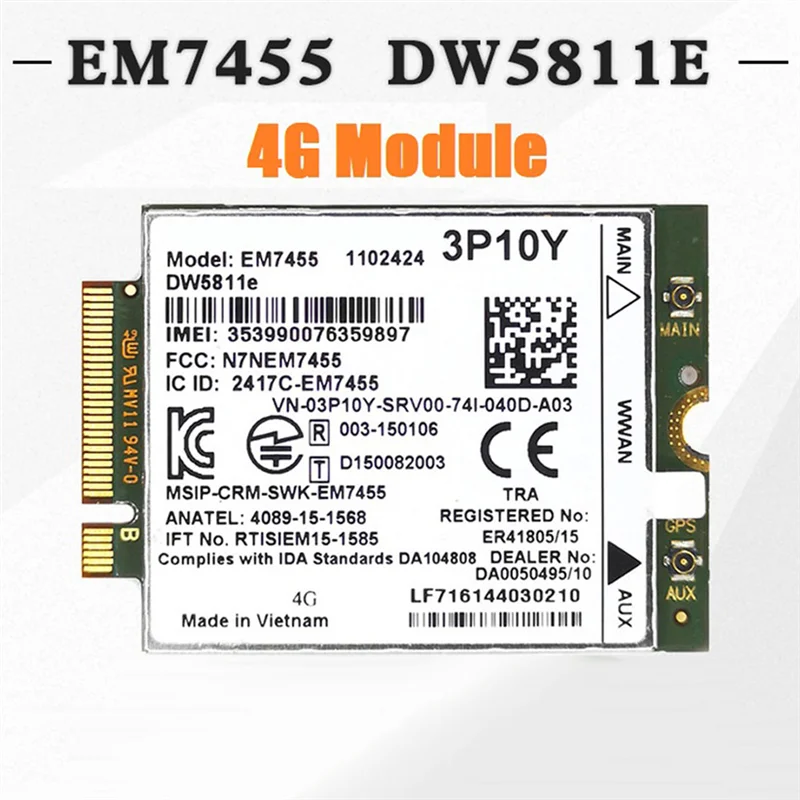 EM7455 DW5811E 4G 모듈 + 안테나 3P10Y CAT6 DELL E7270 E7470 E7370 E5570 E5470 무선 FDD/TDD Gobi6000-BCBW