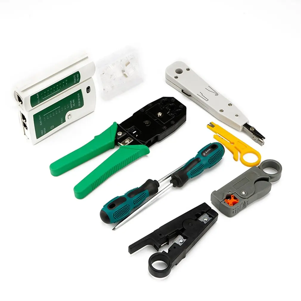 11 pçs/set RJ45 RJ11 RJ12 CAT5 CAT5e Ferramenta Descascador de Fios Utp Utp LAN Rede Cable Tester Crimper Plug Braçadeira Chave De Fenda PC