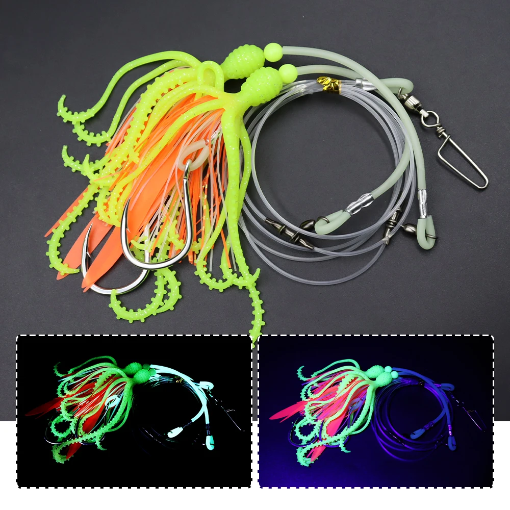 ZYZHE 1 Stück Tiefsee-Angelrig mit BKK-Haken, Weicher Oktopus-Köder für Hochsee-Angeln, Kabeljau- und Schnapper-Rigs – Detail 7