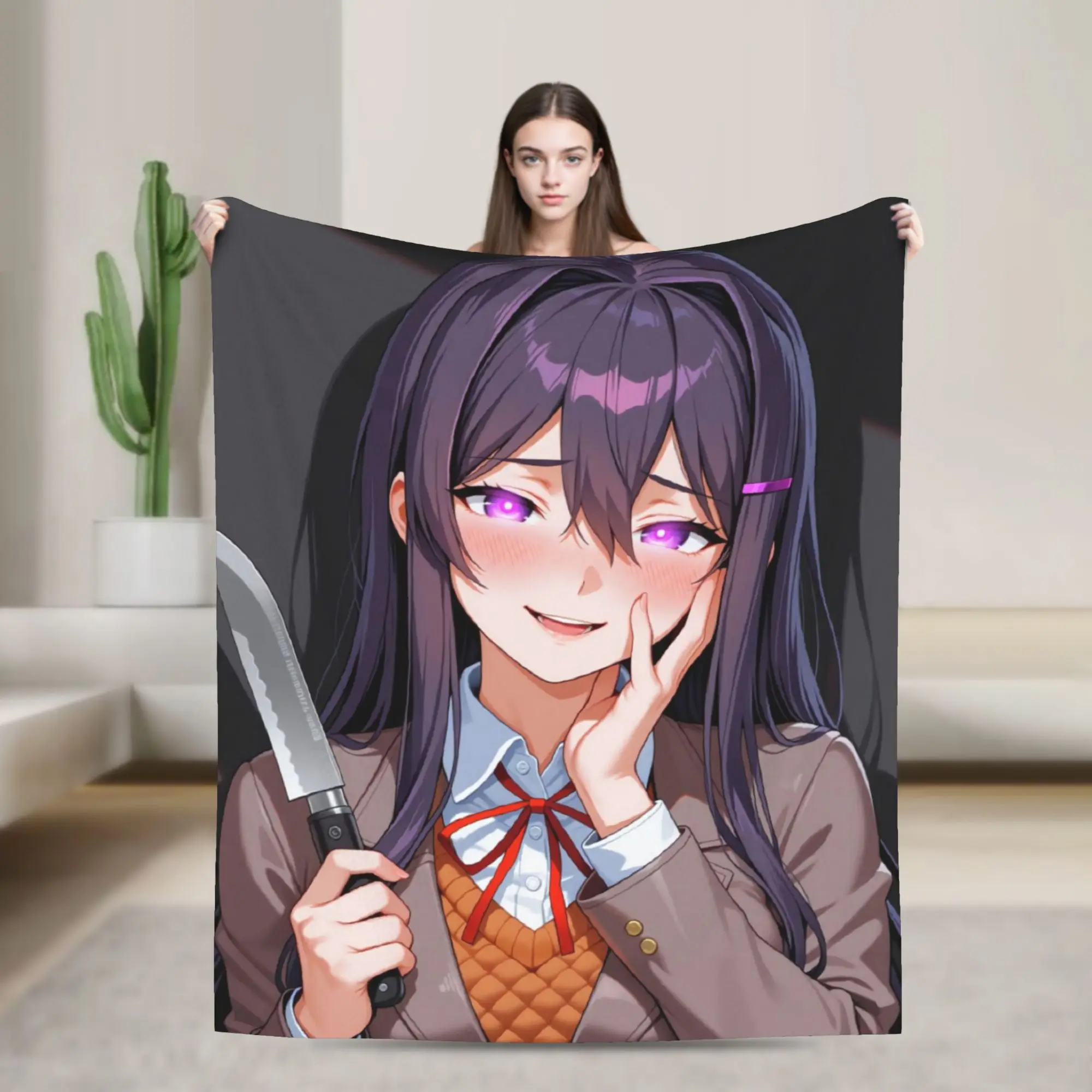 DDLC Anime Girl Y-Yuri Soft Cozy Blanket For Living Room  Funny Throw Blanket Spring Travel Flannel Bedspread