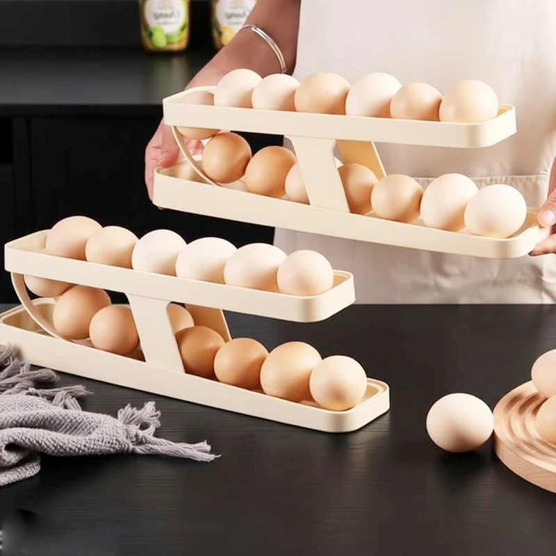 

Automatic Roll-Out Egg Storage Device Household Refrigerator Storage Box Egg Box Can Hold 15 Eggs High Quality Egg Rack Kitchen
