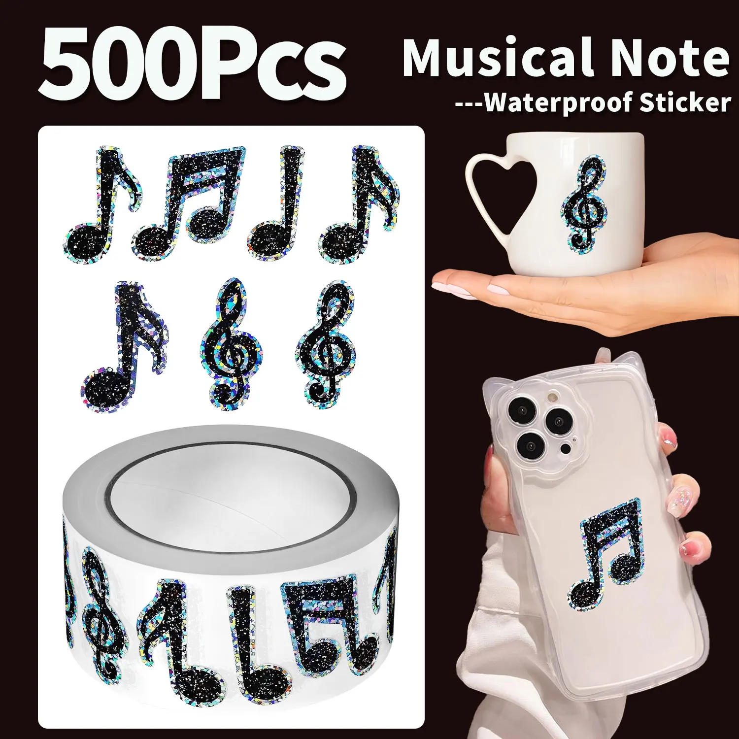 

1 рулон (500 шт.) 7 нерегулярных блестящих музыкальных нот водонепроницаемые наклейки многоразовые/без остатков DlY ремесленные украшения этикетки для скрапбукинга