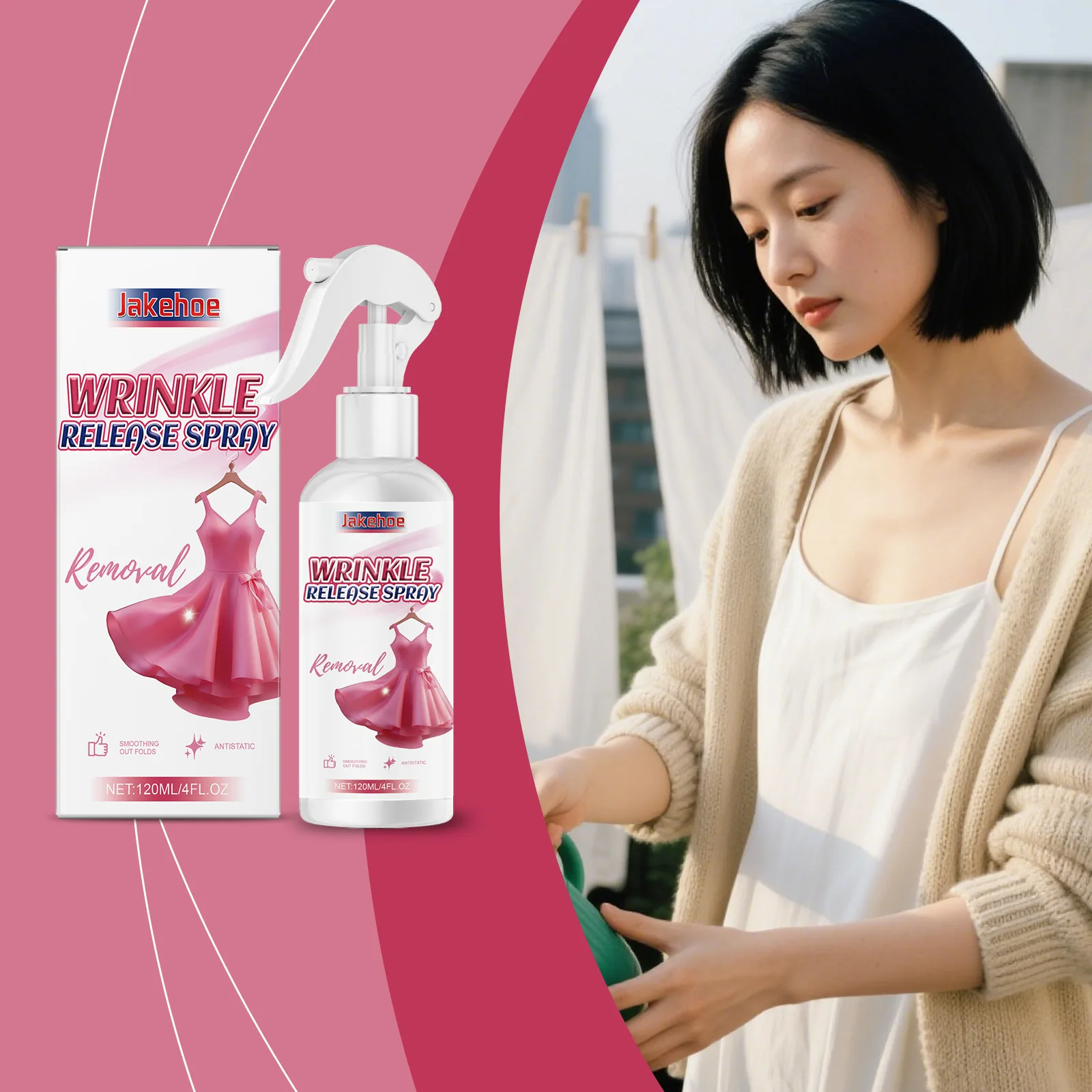 120ml Wrinkle Release Spray Fast Acting Fabric Crease Remover for Business Trip Travel Portable No Ironing Clothes Care