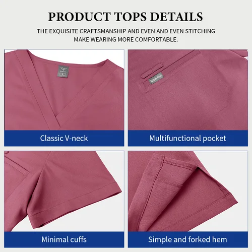 Imagen 2 del producto Ropa de trabajo para dentista, accesorios para enfermeras médicas, Tops exfoliantes de Color sólido, pantalones rectos, más bolsillos, conjunto exfoliante, uniforme de médico clínico