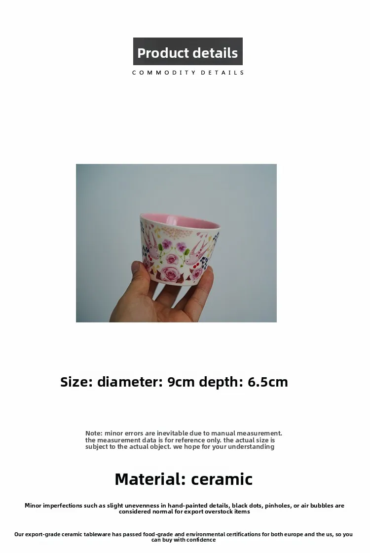 Export daily order high-end exquisite ceramic flower and bird latte cup afternoon tea coffee small bowl fruit bowl salad bowl