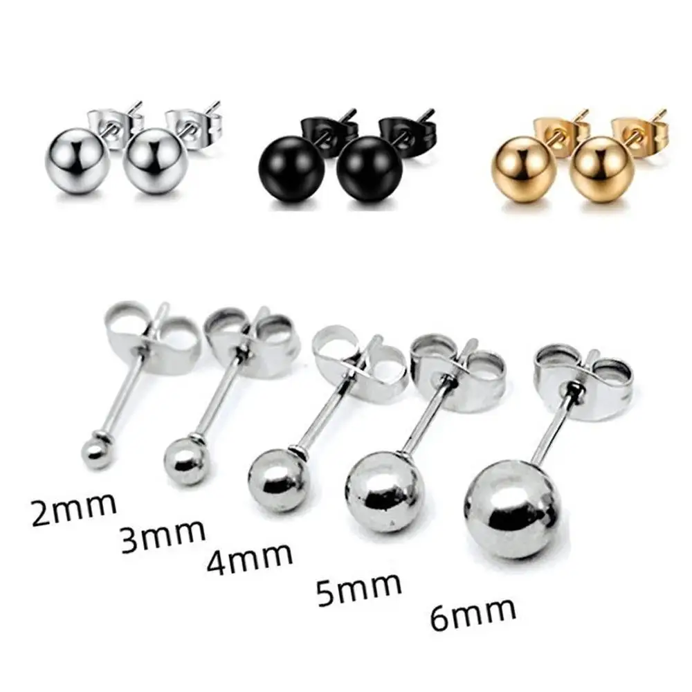 10pcs/lot Solid Round Ball Earring Stud Post Fit 316L Stainless Steel Hypoallergenic Bead Neutral Earring Jewelry 2/3/4/5/6mm