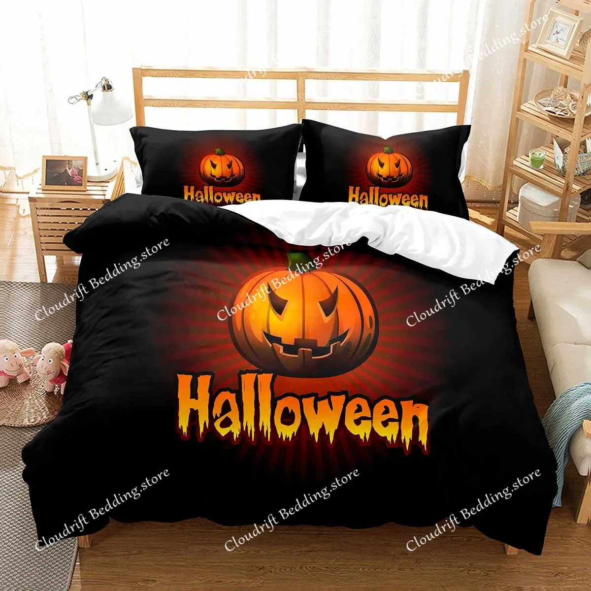

Pumpkin Lantern Duvet Cover Set Polyester Comforter Cover King Queen Full Twin Size Bedding Set With Pillowcase Halloween Gift