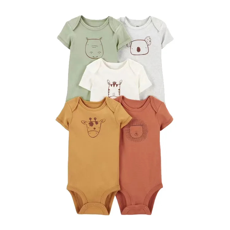 

(Детский комбинезон для детей 0-24 месяцев) 5 шт., новый летний комбинезон, пижама, хлопковая одежда для мальчиков и девочек, комбинезон на молнии для новорожденных, комбинезон с короткими рукавами