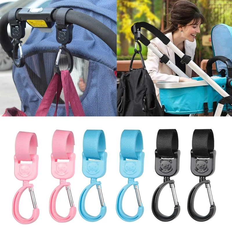 2024 New 2 Pcs Multi Purpose Mommy Bag Hanger Baby/Pet Stroller Organiser Hook Clips 360 Degree Rotating Pram Shopping Hooks