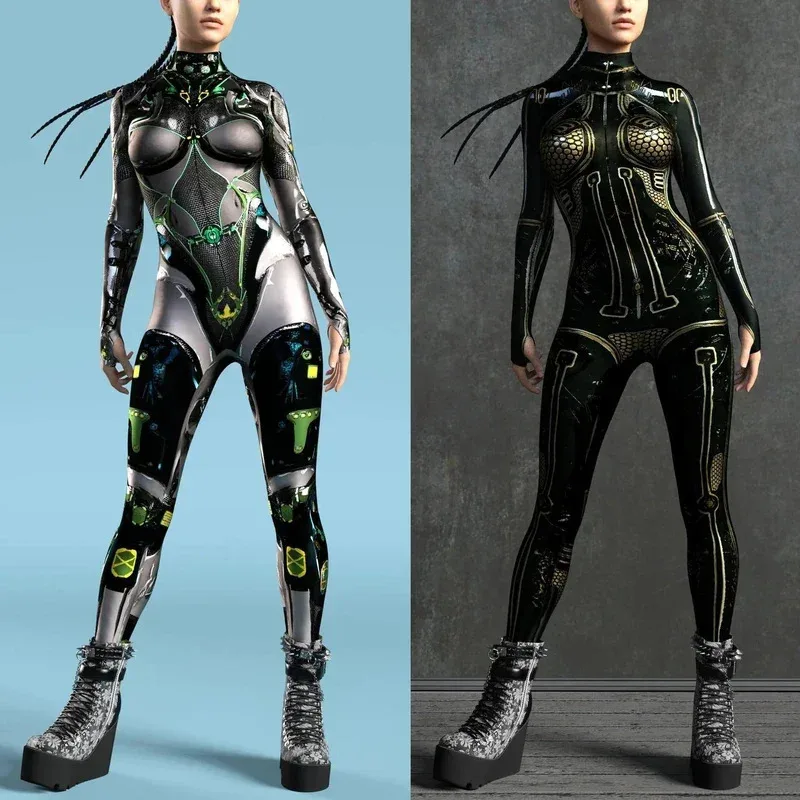 

AD1 Mechanical CyberPunk Catsuit Woman Zipper Jumpsuit Zentai 3D Bodysuit Halloween Game Party Costume Female Cosplay Outfi5@rD~