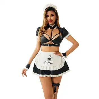 New Design Women's Sexy Two Pieces Roleplay Maid Linegerie Dress Naugty Ladt Hallooween Party Cosplay Costumes Fliter Outfits