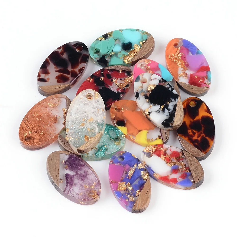 12PCS Bohemian style oval cute spliced resin pendants, earrings, keychains, necklaces, DIY jewelry making accessories