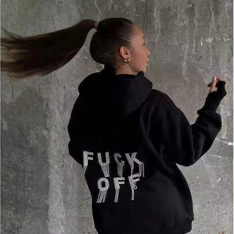 

Hot Diamond American Retro Hooded Sweater Women's European and American High Street Fashion Brand Jacket