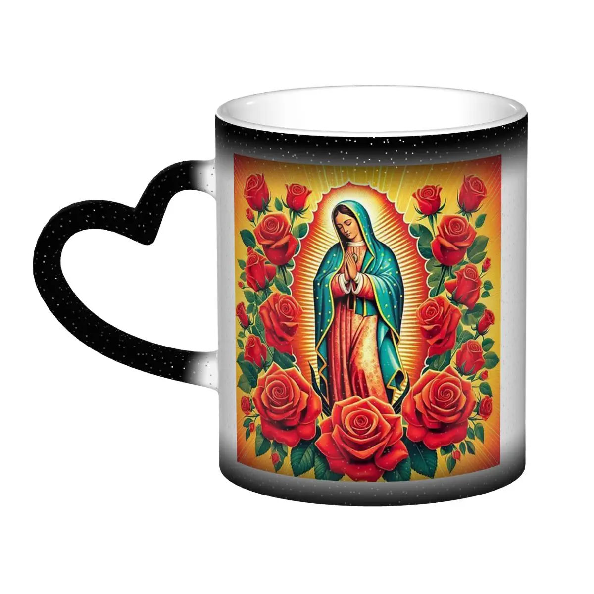 Virgin Mary Of Guadalupe Complete With A Glowing Halo And Roses Mug Ceramic Coffee Cups Tea Mug Milk Cup Drinkware for Woman Man